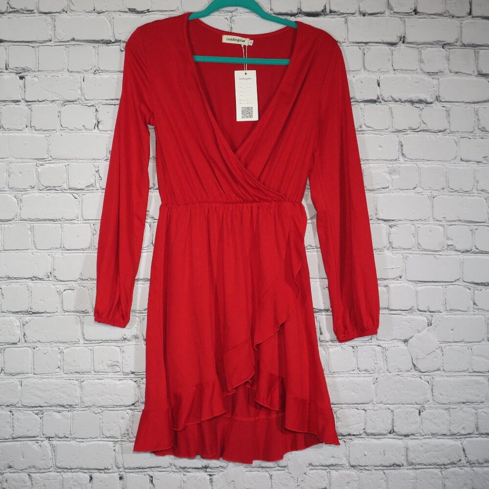 NWT - Women's Long Sleeve Faux Wrap Tunic - Red